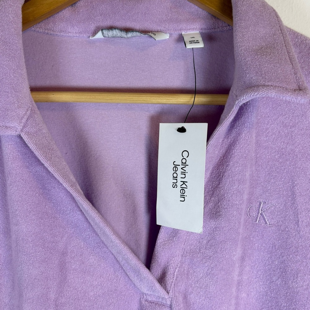 NWT Calvin Klein Jeans Women’s Purple French Terry Crop T-Shirt, Size Large - Picture 4 of 8